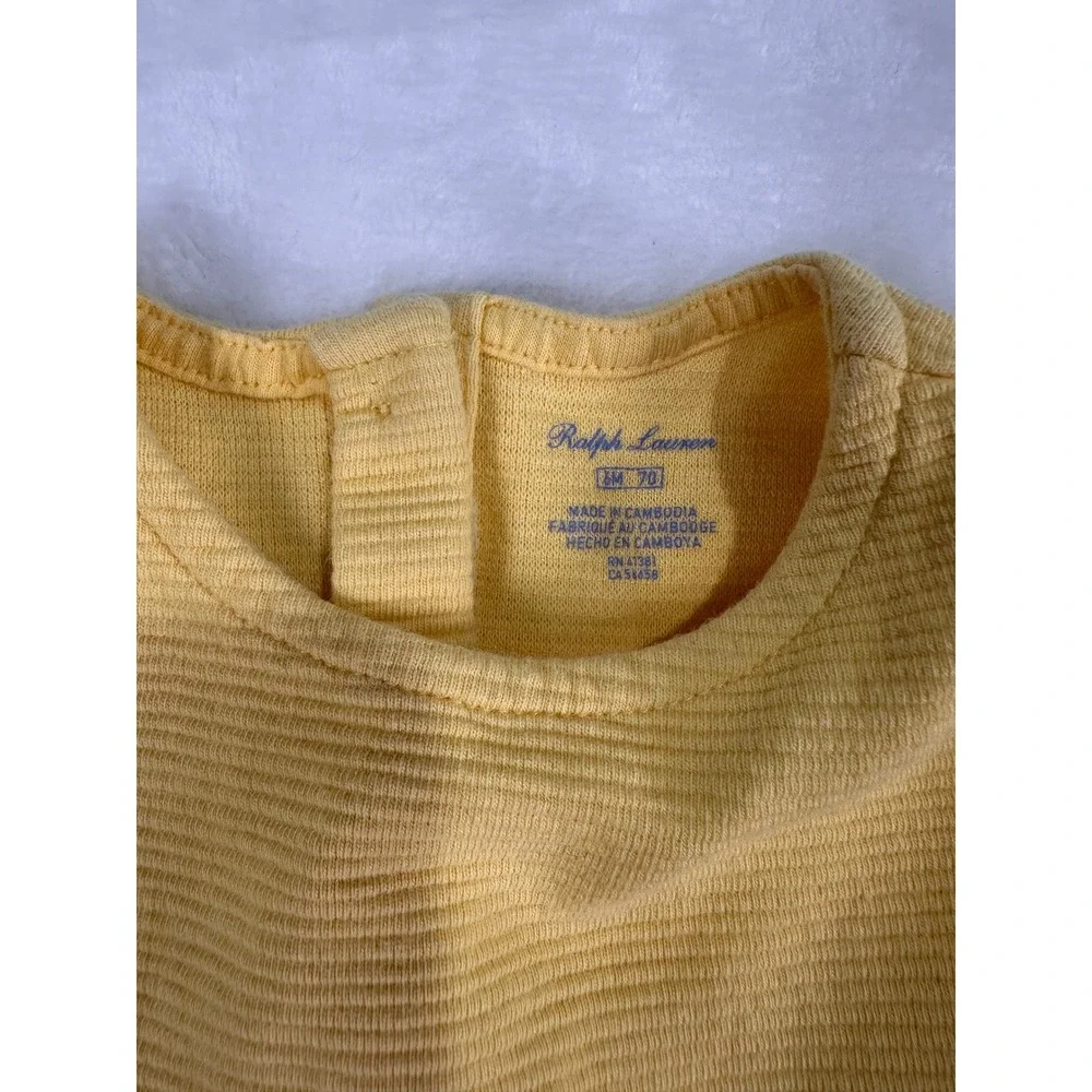 Ralph Lauren Textured Knit Dress 9M Yellow Pleated Short Sleeve Baby Girls